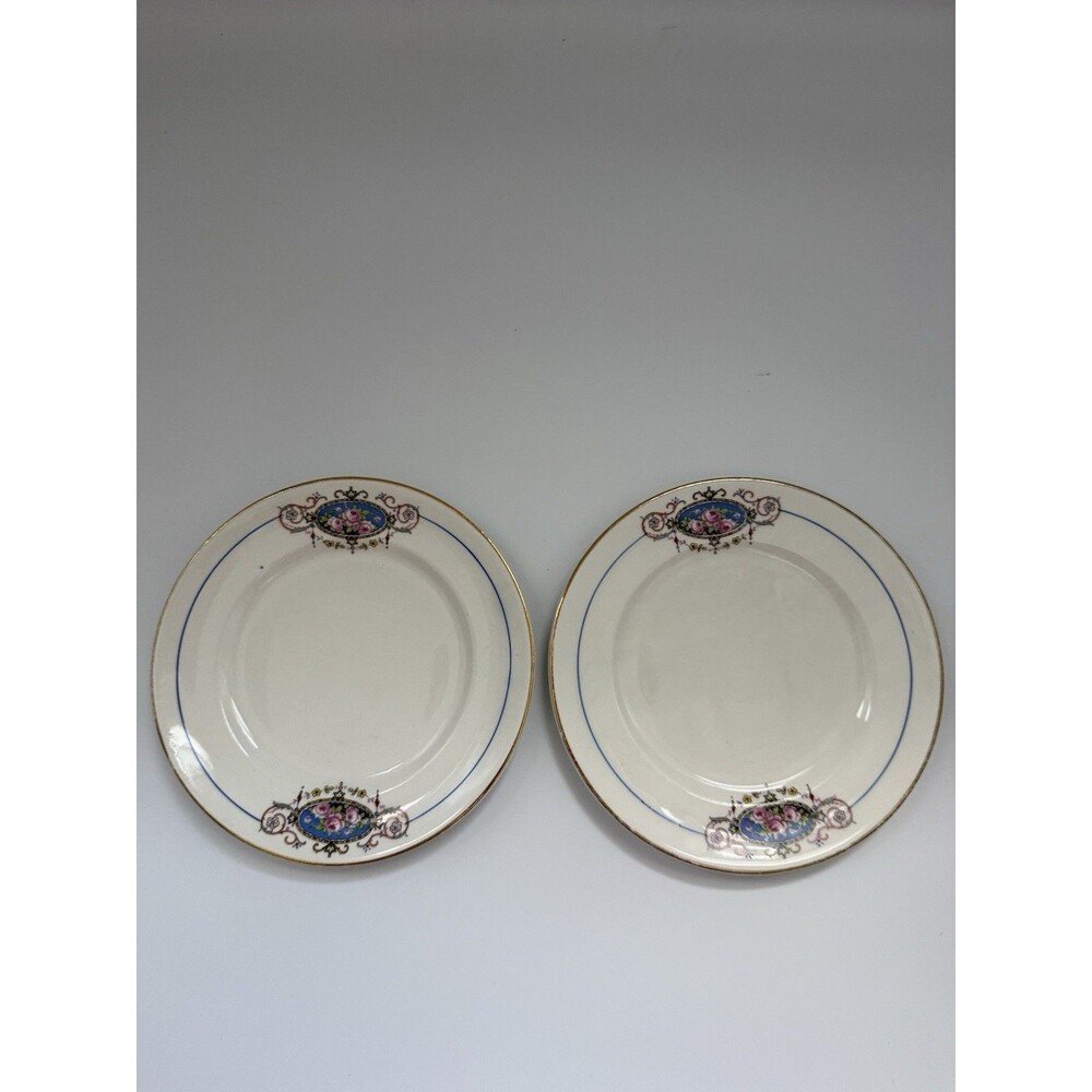 Mount Clemens Mildred China Pink Roses With Gold Trim Plates Lot of 2